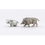 Wildschwein und Nilpferd, 20. Jh., Silber 800/000 bzw. geprüft, L. bis 5,5 cm, Gesamtgew.ca. 58