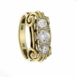 Altschliff-Diamant-Ring GG/WG 585/000 mit 3 Altschliff-Diamanten, 1x 0,65 ct, 1x 0,25 ctund 1x 0,