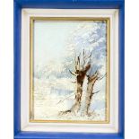 Anonymer Maler 1. H. 20. Jh., Winterlandschaft, Öl auf Hartfaser, unsign., 25 x 19 cm,ger. 32 x 26