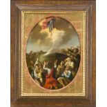 Italienischer Maler um 1700, Christi Himmelfahrt, Öl/Lwd. im Oval, unsign., doubl, rest.u. retusch.,