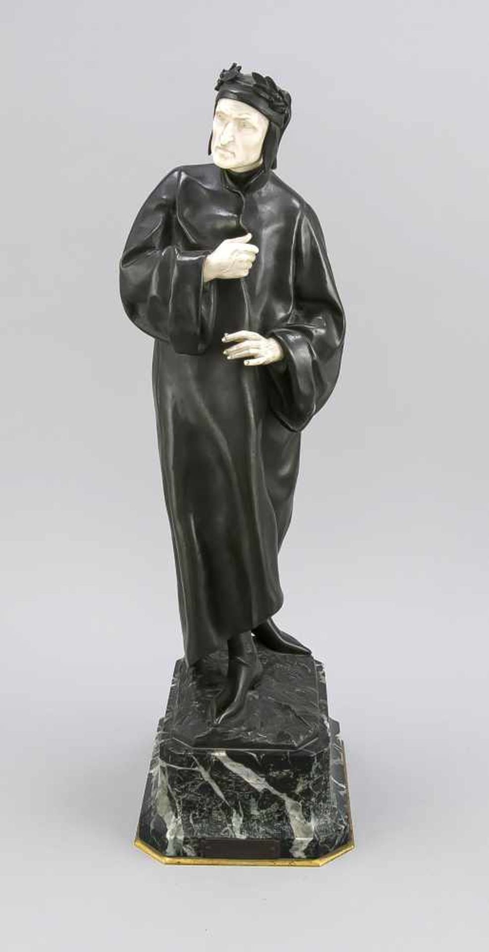 Eduardo Rossi (1867-1926), Dante, Kombinationsfigur aus patinierter Bronze undgeschnitztem