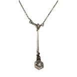 Art Déco Diamant-Collier WG 585/000 und Silber 800/000 mit 2 Altschliff-Diamanten, zus.0,10 ct get.