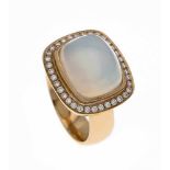 Opal-Brillant-Ring RG 750/000 mit einem exzellenten ovalen Milchopalcabochon 14 x 12 mm,8,15 ct in