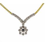 Diamant-Saphir-Collier GG/WG 585/000 mit einem rund fac. Saphir 2,3 mm und 13 Diamanten,zus. 0,13 ct