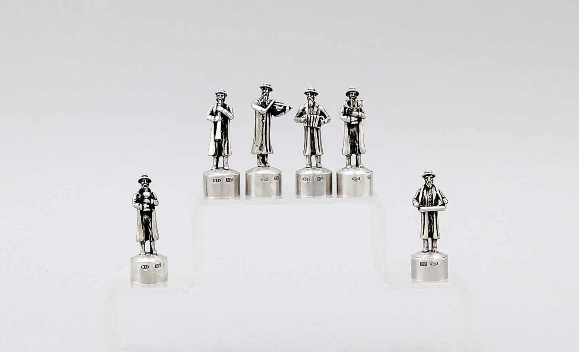 Sechs Figuren als Korkenhalter, Judaica, punziert Rußland, 2. Kokoshnik-Marke 1908-1926,Moskau,