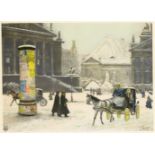 Franz Skarbina (1849-1910), Berlin: Winter am Gendarmenmarkt, Farblithographie auf Vélin,1910,