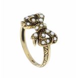 Jugendstil Orientperlen-Ring GG 375/000 mit Orientperlen, RG 54, 2,4 gArt Nouveau orient pearl