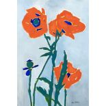 Peter Lübbers (1934-1982), Mohnblüten auf blauem Hintergrund, Acryl auf Papier, u. re.sign.,