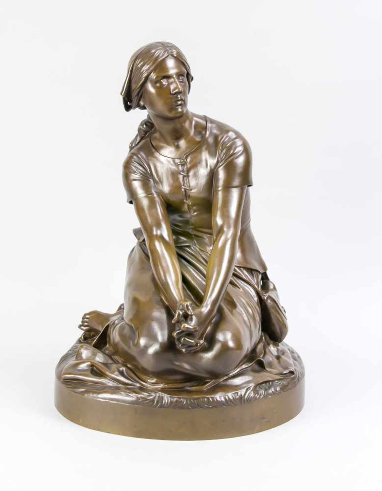 Henri Michel Antoine (1833-1891), frz. Bildhauer, kniend betende Jeanne d'Arc, braunpatinierte