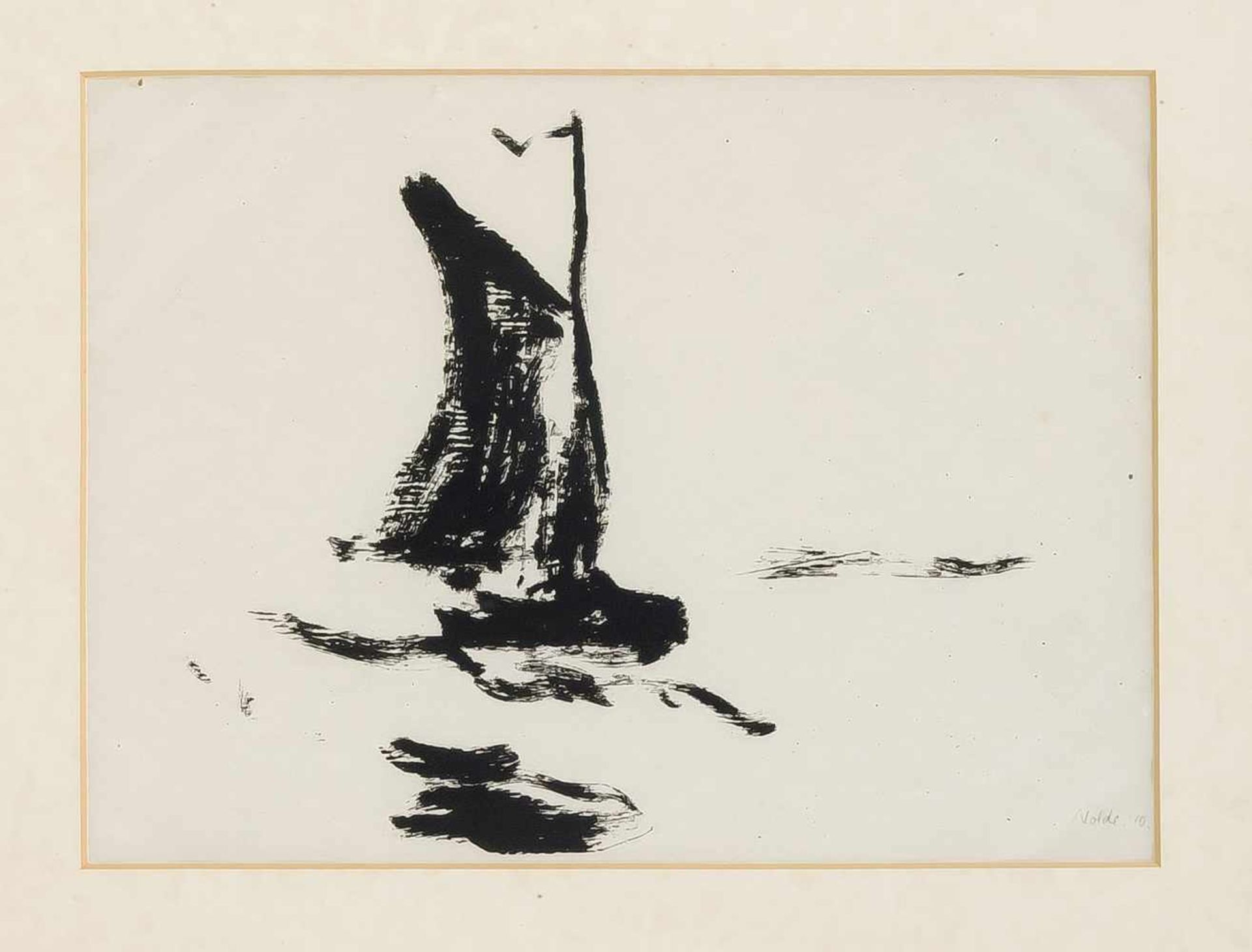 Emil Nolde (1867-1956), nach, Segelboot auf See, Lithographie nach einerTuschpinselzeichnung auf
