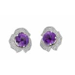 Amethyst-Brillant-Clipohrstecker WG 585/000 mit 2 runden im Buff-Topschliff fac.Amethysten 11,5 mm