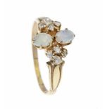 Opal-Diamantrosen-Ring RG 585/000 mit 2 ovalen Opalcabochons 5 x 3,5 mm und 8Diamantrosen, RG 57,