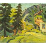 Sign. Rosurnek, Expressionist 1. H. 20. Jh., Alpenlandschaft mit Hof, expressiv, inbreiten