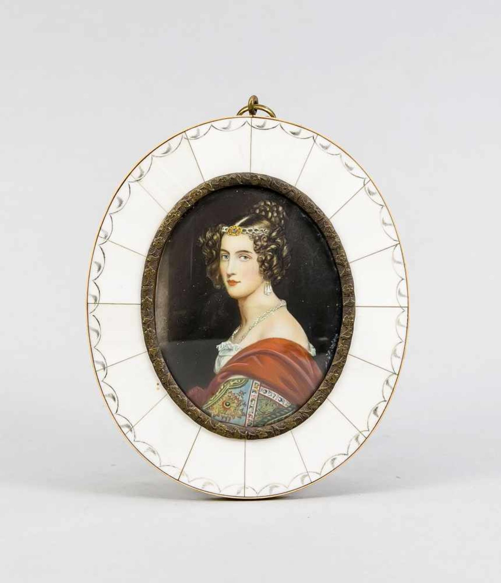 Miniaturportrait einer adeligen Dame, Ende 19. Jh., auf der Rückseite handschriftlich bez.als Amalie