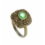 Fahrner-Ring Silber 925/000 Fahner gest., mit einem rund fac. grünen Farbstein 5 mm, RG56, 3,4