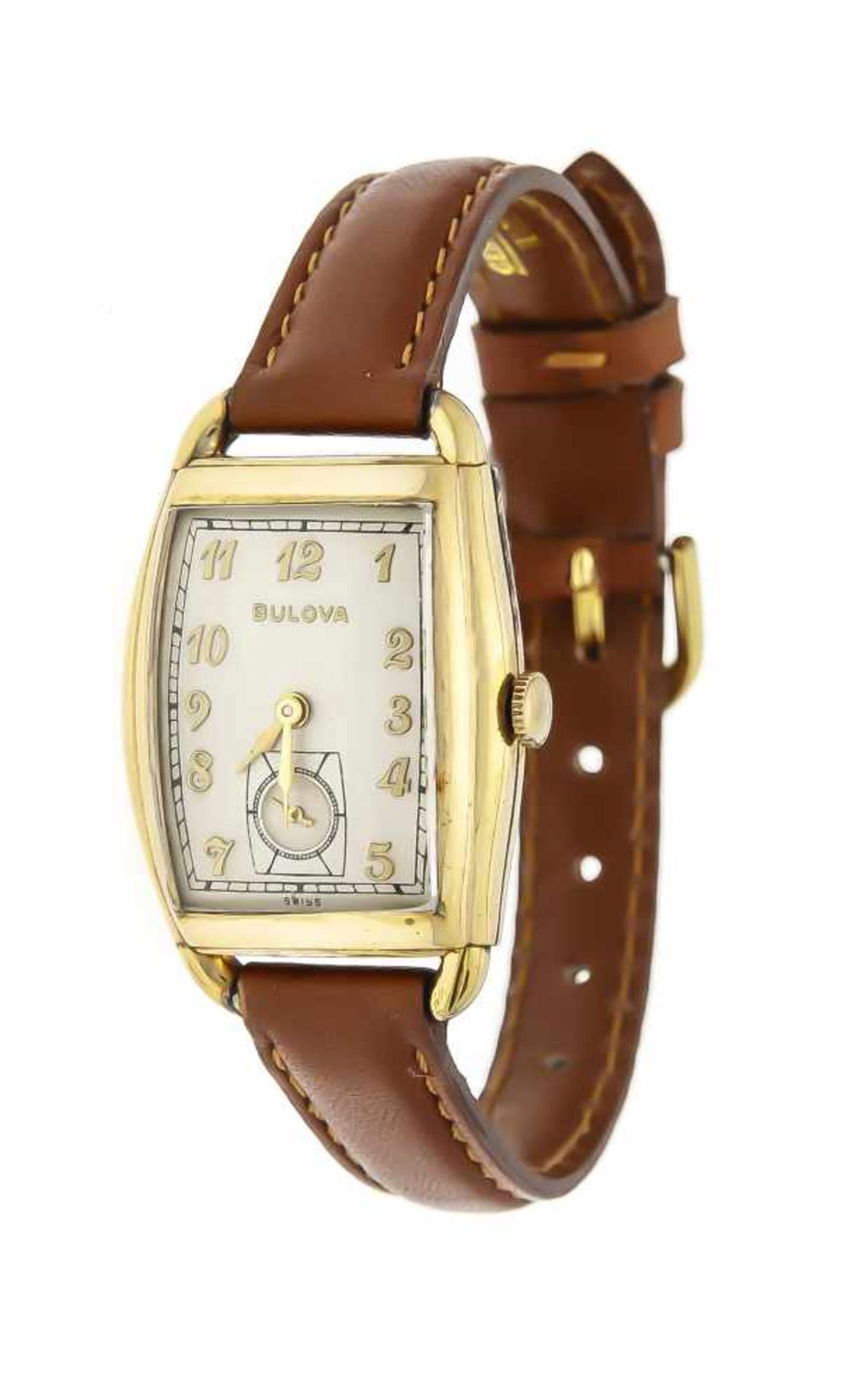 Bulova, Herrenuhr Handaufzug Kal. 10AM, 1ok rolled gold plated, versilbertes Zifferblattmit