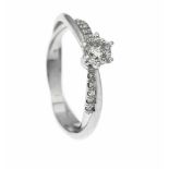 Brillant-Ring WG 585/000 mit einem Brillanten, 0,65 ct und Diamanten, zus. 0,08 ctl.get.W/PI, RG 54,