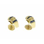 Saphir-Brillant-Ohrstecker GG 750/000 mit 18 fac. Saphircarrées 2 mm und 12 Brillanten,zus. 0,06