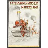 Plakat eines Dampfwalzenclubs, Holland, 20 Jh., "Stoomwalsenclub Nederland",Farblithographie, u. re.