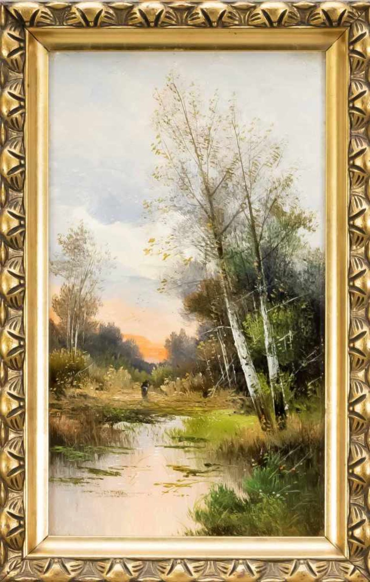 Georg Fischhof (1859-1914), Pseudonym "C. Leutner", zwei Landschaften mit Staffagefiguren,Öl auf