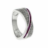 Rubin-Brillant-Ring WG 585/000 mit 17 rund fac. Rubinen 1,7 mm und 34 Brillanten, zus.0,17 ct W/SI-