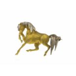 Pferde-Brosche GG/WG 750/000 feine, vollplatische Darstellung eines Pferdes, kleinerProduktionsriss,
