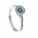 Brillant-Ring WG 585/000 mit einem Brillanten 0,20 ct Fancy Intense Blue/PI undBrillanten, zus. 0,20