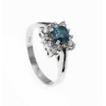 Brillant-Ring WG 585/000 mit einem Diamanten und Brillanten, zus. 1,0 ct Fancy IntenseBlue und W/PI,