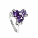 Amethyst-Brillant-Cocktailring WG 585/000 mit 3 Amethystkugeln 6 mm und 19 Brillanten,zus. 0,45 ct