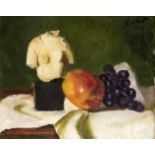 Edward Barnard Lintott (1875-1951), griechische Skulptur mit Obst, Öl auf Malkarton, re.o. sign. "