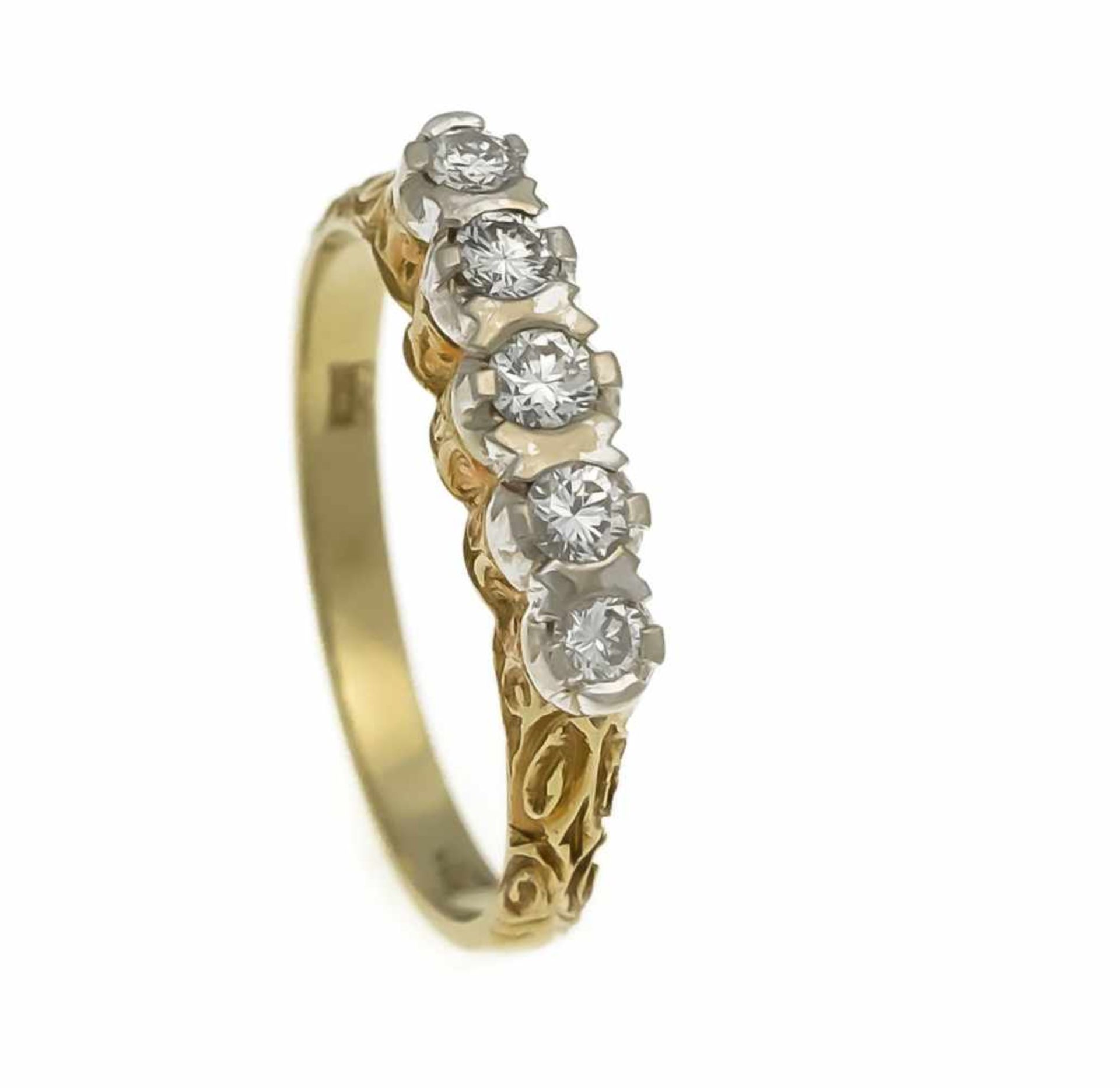 Brillant-Ring GG/WG 585/000 mit 5 Brillanten, zus. 0,30 ct TW/VS, RG 55, 3,7 gBrilliant Ring GG / WG