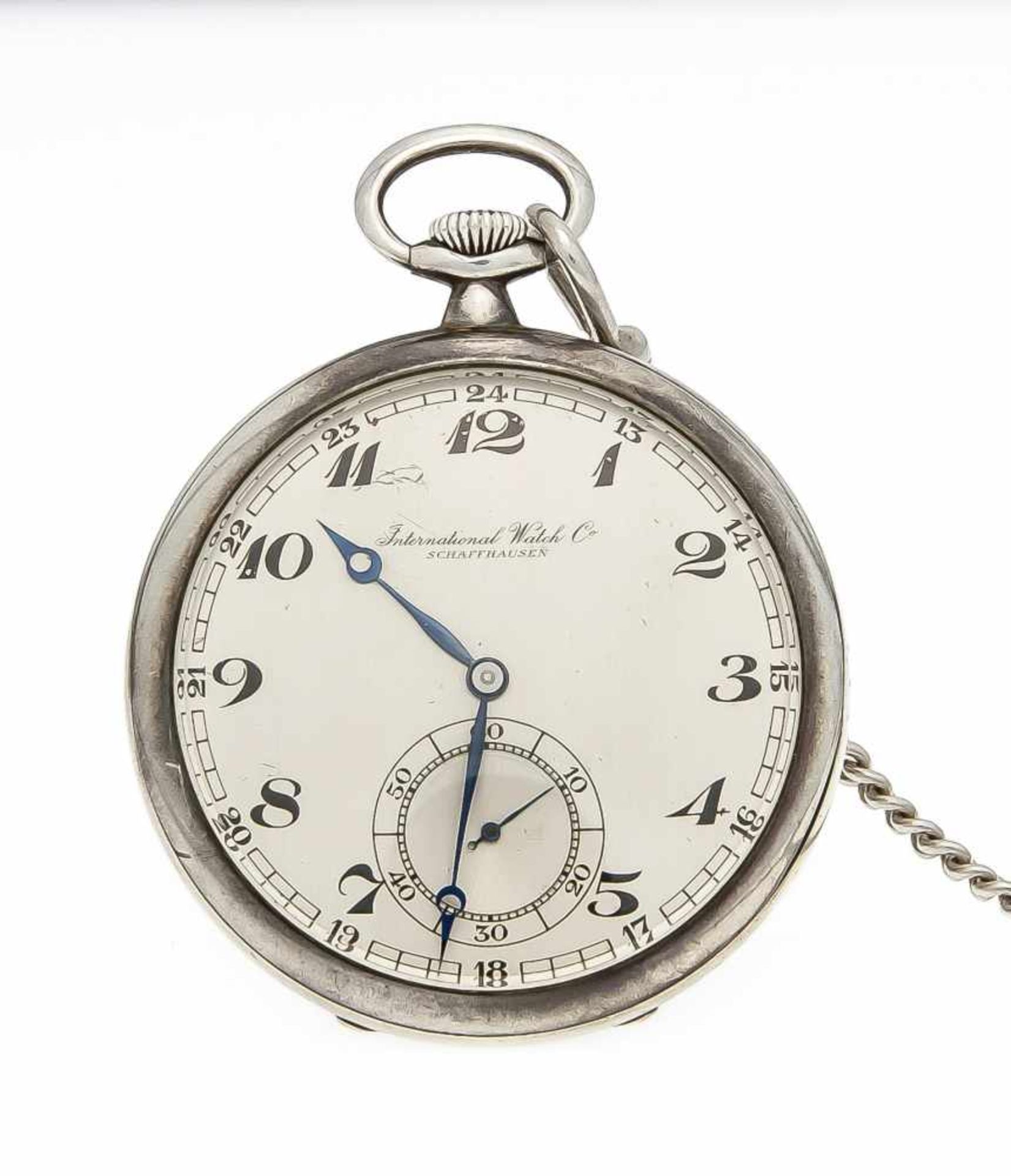 IWC offene Herrentaschenuhr Silber 900, Werknummer 884927 (um 1920 ca. 2400 Stck.) Kal73., mit