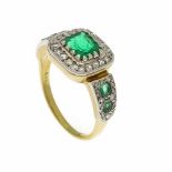 Smaragd-Altschliff-Diamant-Ring GG/WG 585/000 mit 5 fac. Smaragden 6,5 x 6,3 und 2,5 mm insehr guten