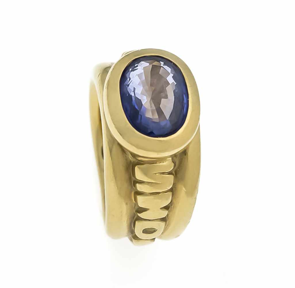 Saphir-Ring GG 750/000 mit einem oval fac., violett-blauen Saphir 11 x 7,8 mm, RG 50, 21,6g- - -22.