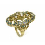 Brillant-Ring GG 585/000 mit 11 Brillanten, zus. 0,40 ct W/PI und 32 Brillanten, zus. 0,45ct Fancy