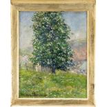 Peter Paul Müller-Werlau (1864-1945), Frühlingslandschaft mit blühendem Baum, Öl aufKarton, sign. u.