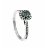 Brillant-Ring WG 585/000 mit einem Diamanten 0,90 ct Fancy Intense Blue/PI und Brillanten,zus. 0,