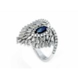 Saphir-Brillant-Ring WG 585/000 mit einem fac. Saphir-Navette 7 x 3,5 mm in guter Farbesowie