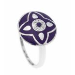 Emaille-Diamant-Ring WG 333/000 mit violetter Emaille und 7 Diamanten, zus. 0,03 ct W/SI,RG 58, 3,