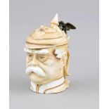 Preußenbecher, Ende 19. Jh., figürlicher Humpen in Gestalt von Bismarcks Portrait mitPickelhaube,