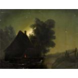 Anonymer Romantiker Mitte 19. Jh., kleine Landschaft mit Haus im Mondlicht, Öl auf Lwd.,unsign.,