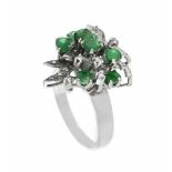 Smaragd-Brillant-Ring 417/000 (10 Kt) mit 7 rund fac. Smaragden 3,5 mm (1 best.) in gutenFarben,