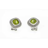 Peridot-Diamant-Ohrstecker WG 585/000 mit 2 quadratisch fac. Peridots 5 mm in sehr guterFarbe und 24