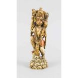 Kleine Statuette des Affengottes Hanuman, Indien, 1. V. 20. Jh., beschnitztes Elfenbein,z. T.