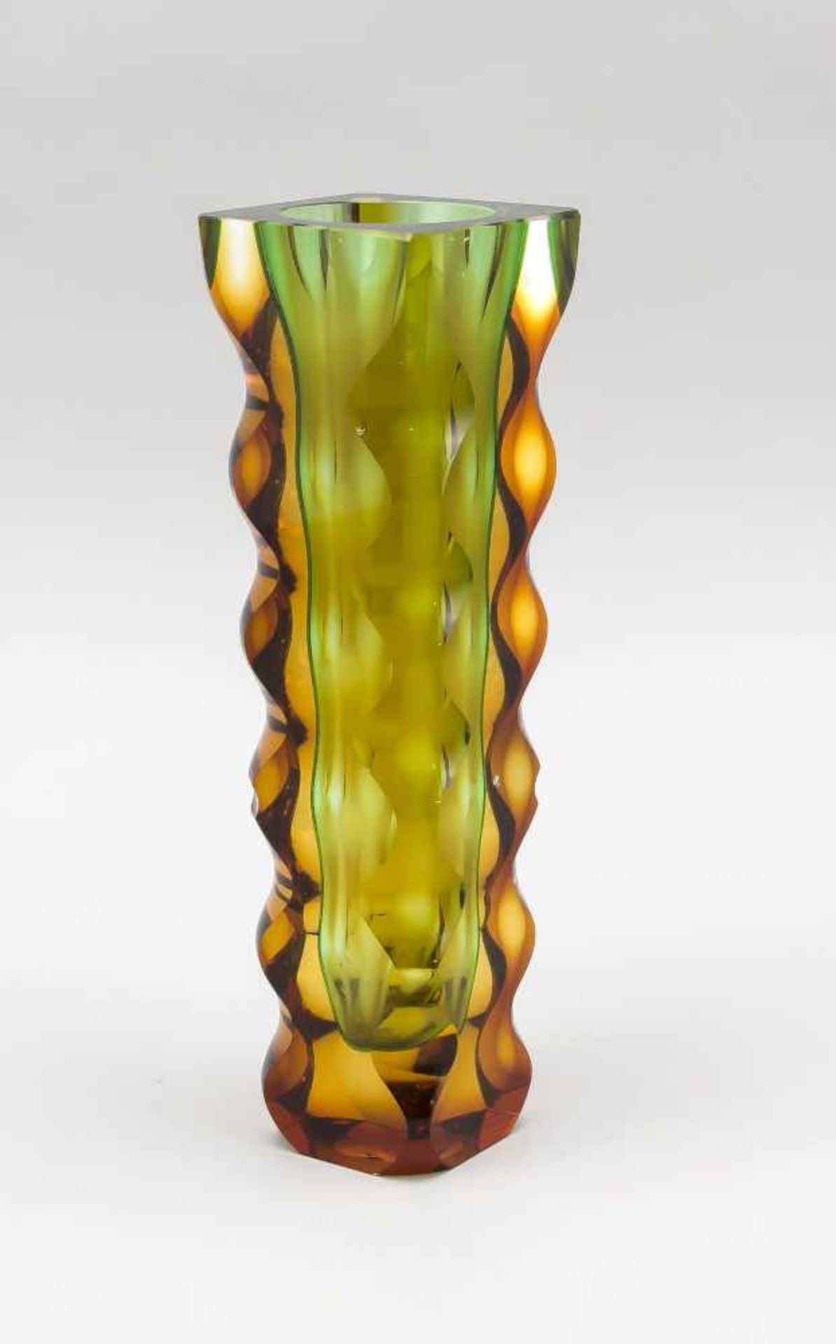 Vase, Tschechoslowakei, 1960er/70er Jahre, Pavel Hlava, Exbor, quadratischer Stand,kantige Form,