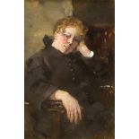 Paul Burmeister (1847-1923), Portrait einer jungen Frau im schwarzen Mantel, Öl aufLeinwand, um