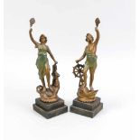 Paar allegorische Figuren, Frankreich um 1900, Verklärung von Seefahrt und Industrie, grünund