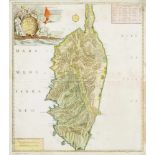 Historische Karte von Korsika, 'Insulae Corsicae accurata Chorographia Tradita', altkol.