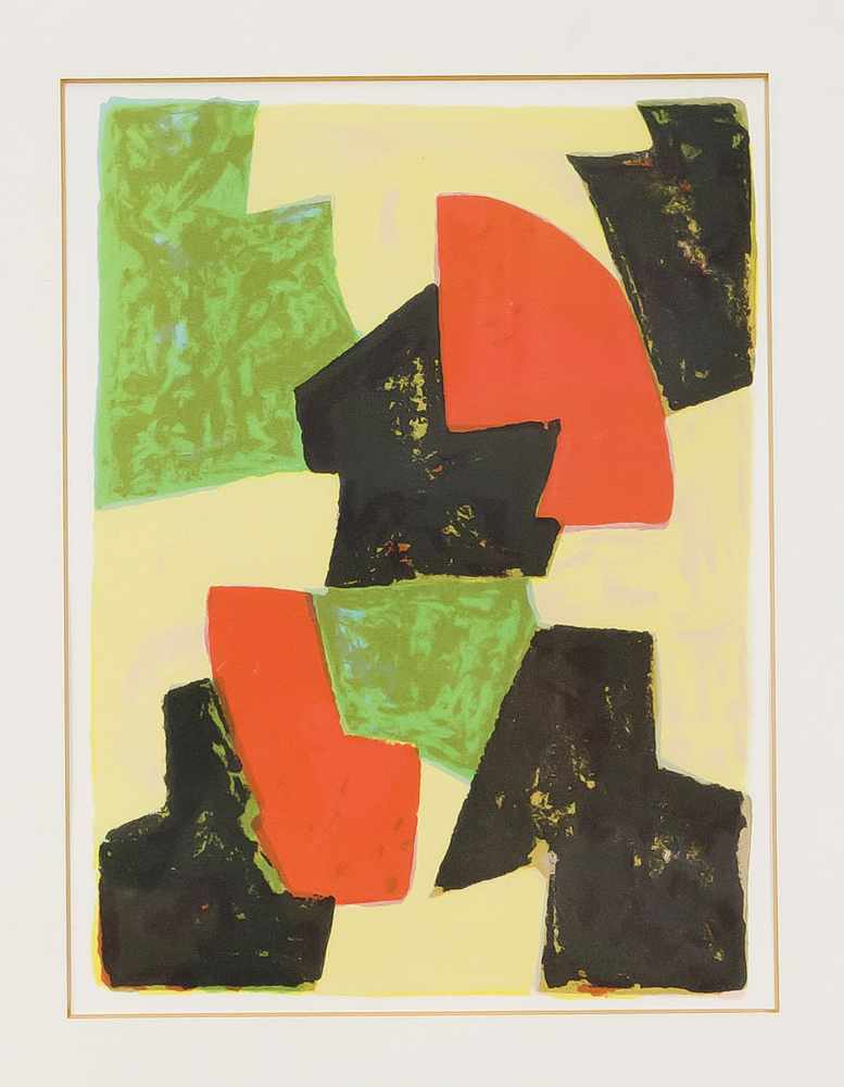 Serge Poliakoff (1900-1969), Komposition in Rot, Schwarz, Gelb und Grün. Farblithographie,unsign.,