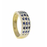 Saphir-Brillant-Ring GG 750/000 mit rund fac. Saphiren 2 mm und Brillanten, zus. 0,46 ctW/VS-SI,